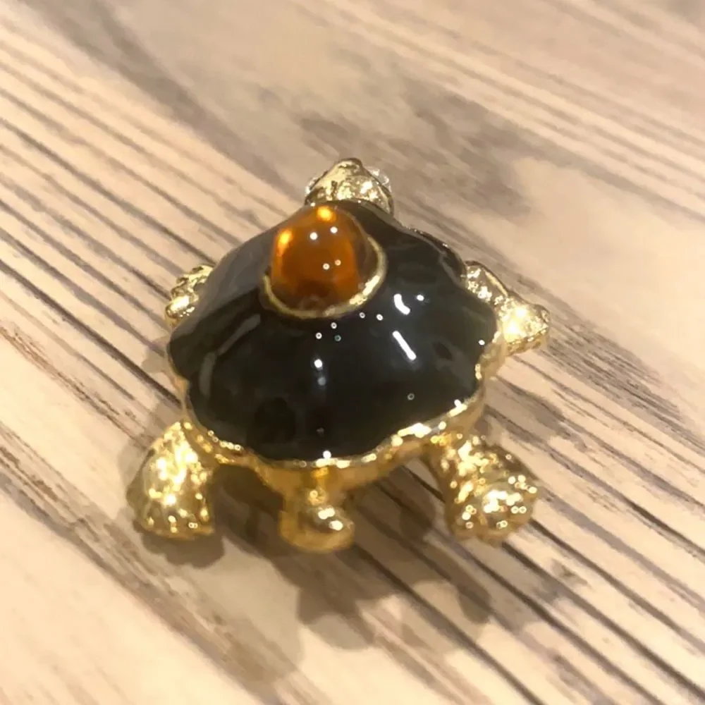 Vintage Gold Enamel Amber Stone Turtle Pin Brooch